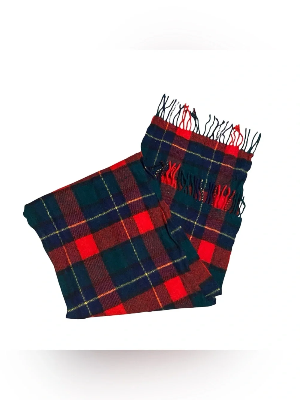 Johnstons of Elgin 100% Lambswool Red Plaid Fringe Made in Scotland Scarf